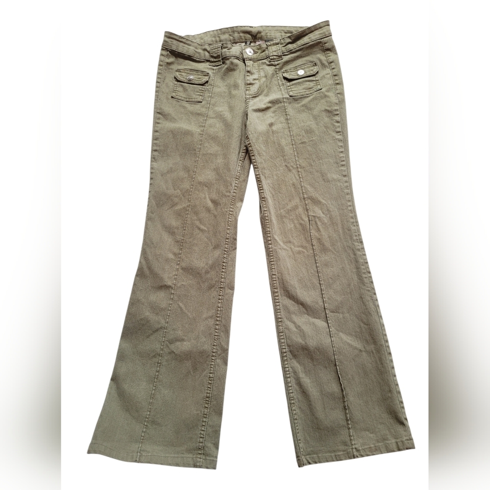 H&M Cropped Flared Pants Low Rise Cargo Pockets Olive Green 10